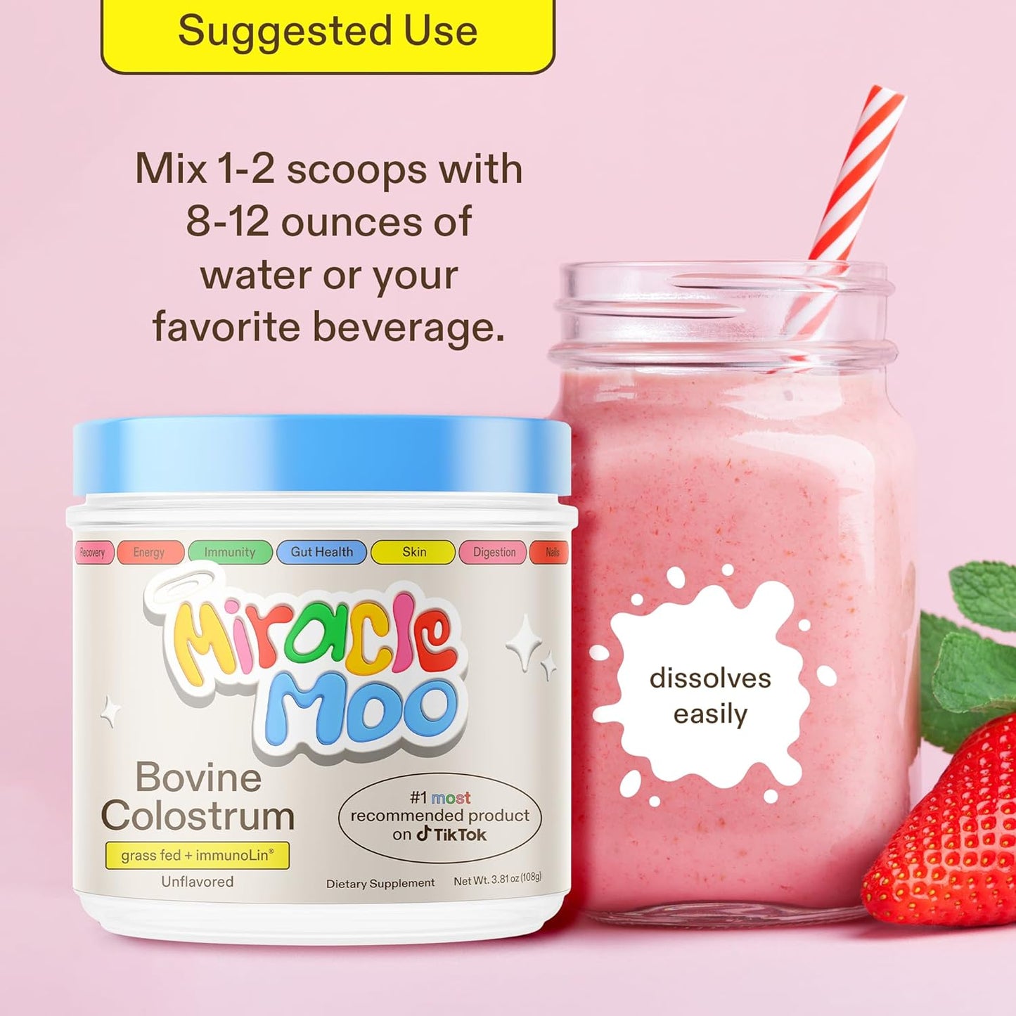Miracle Moo calostro bovino sin sabor 60 tomas
