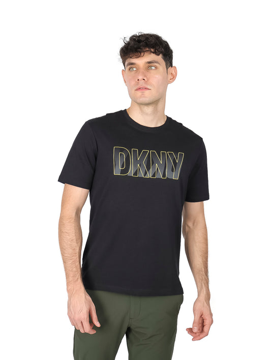 DKNY Playera letras amarilla y gris