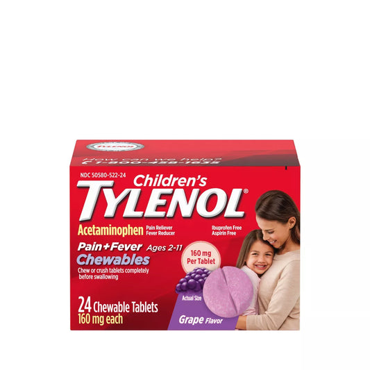 Tylenol tabletas masticables para aliviar el dolor y la fiebre para niños sabor uva