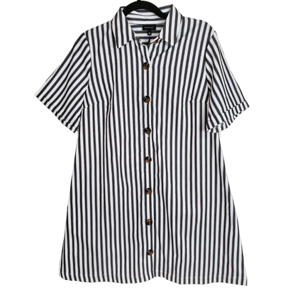 Vestido Camisero Casual Rayado De Botones Corte A
