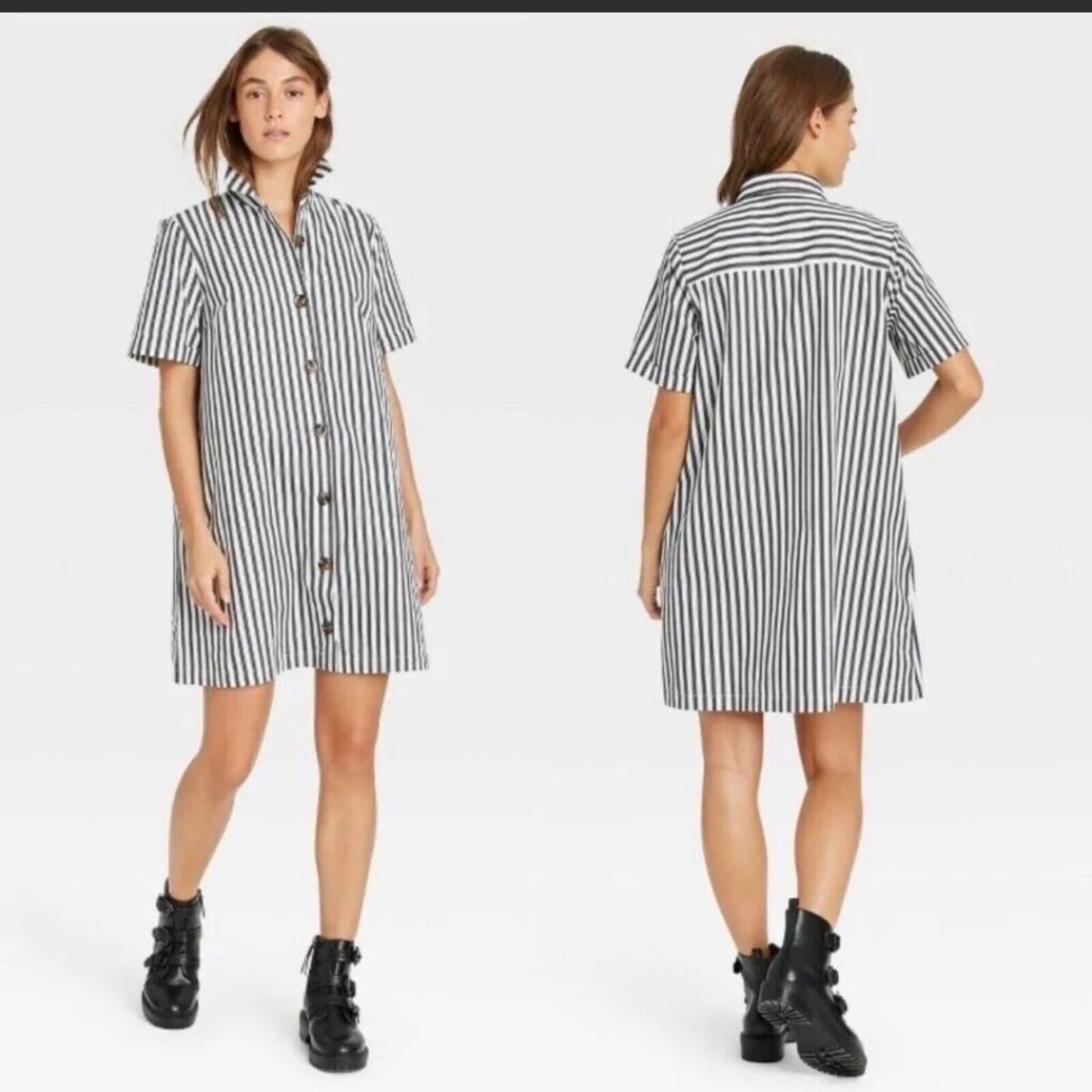 Vestido Camisero Casual Rayado De Botones Corte A