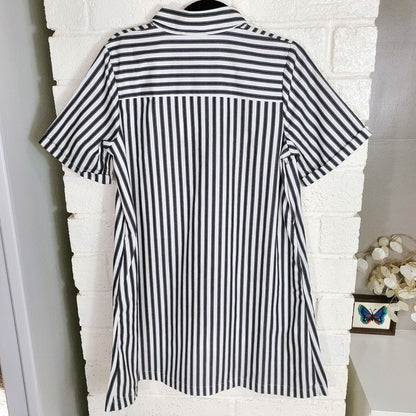 Vestido Camisero Casual Rayado De Botones Corte A